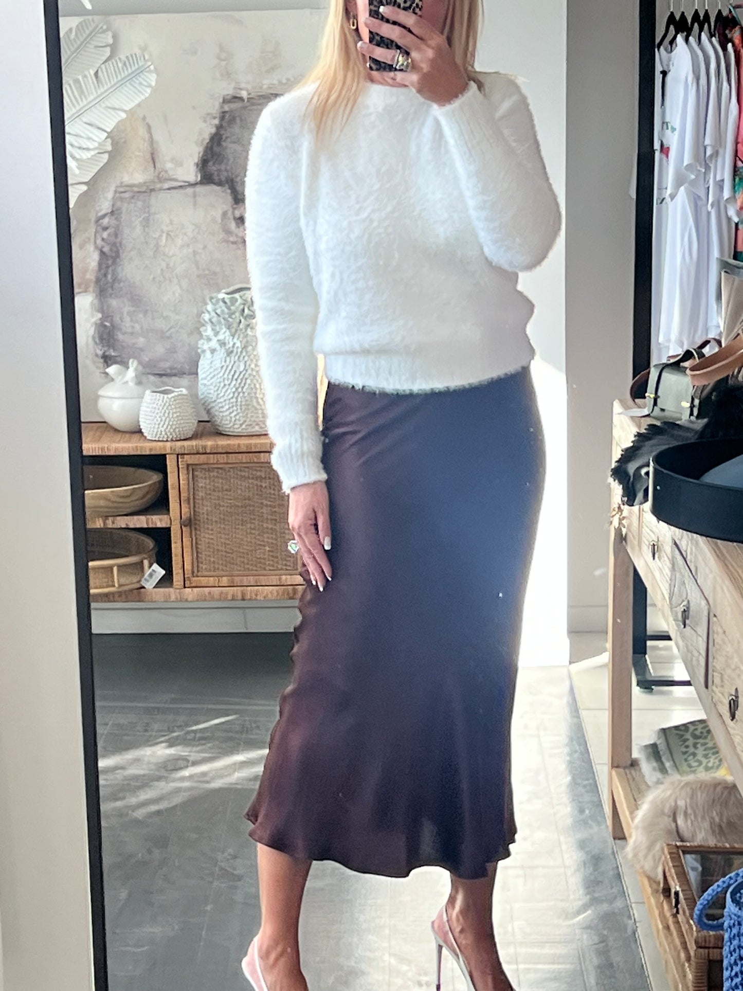 Slinky Midi Skirt - chocolate brown