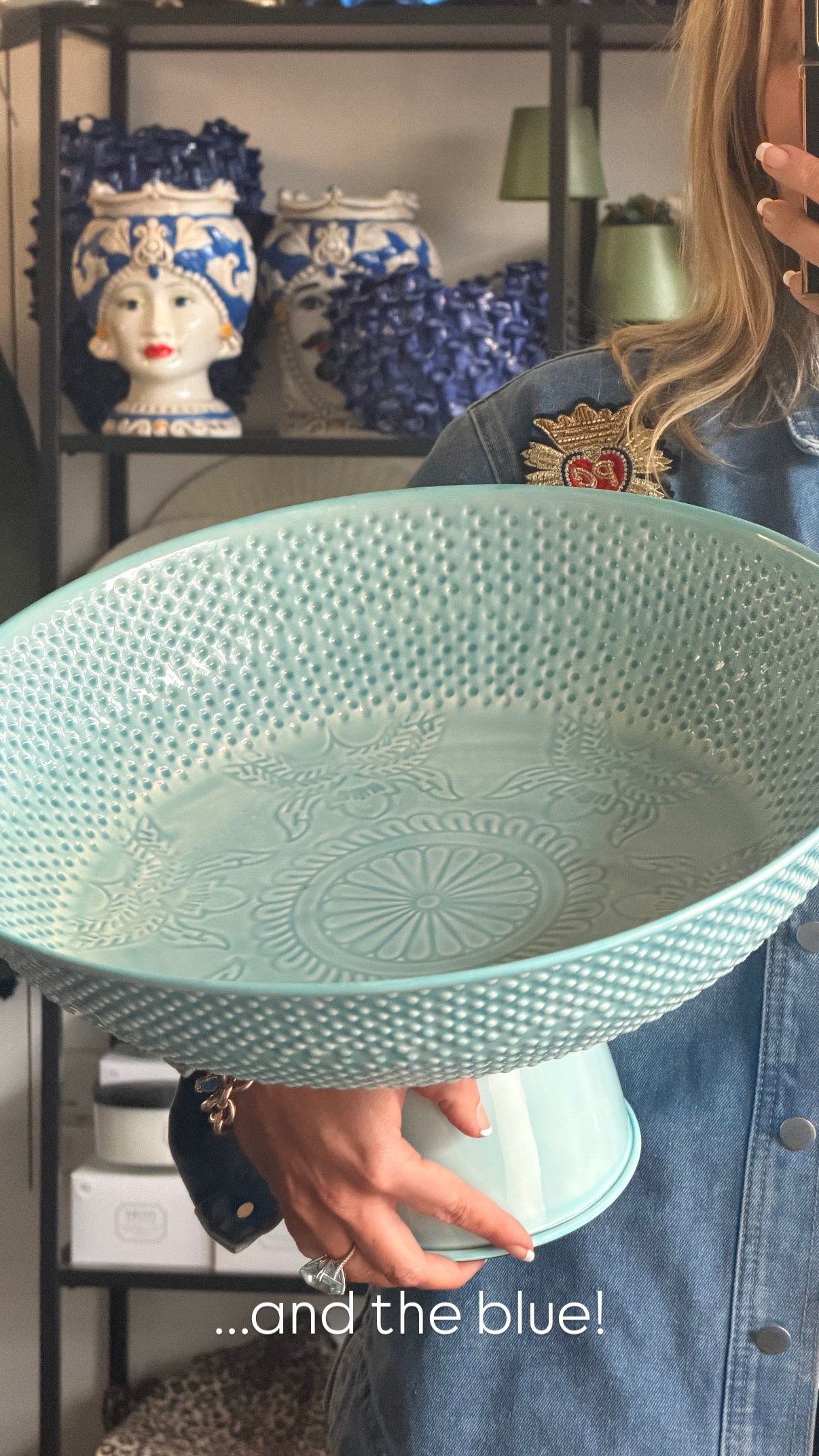 XL Footed Glazed Tin Platter- blue