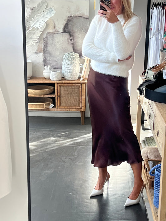 Slinky Midi Skirt - chocolate brown