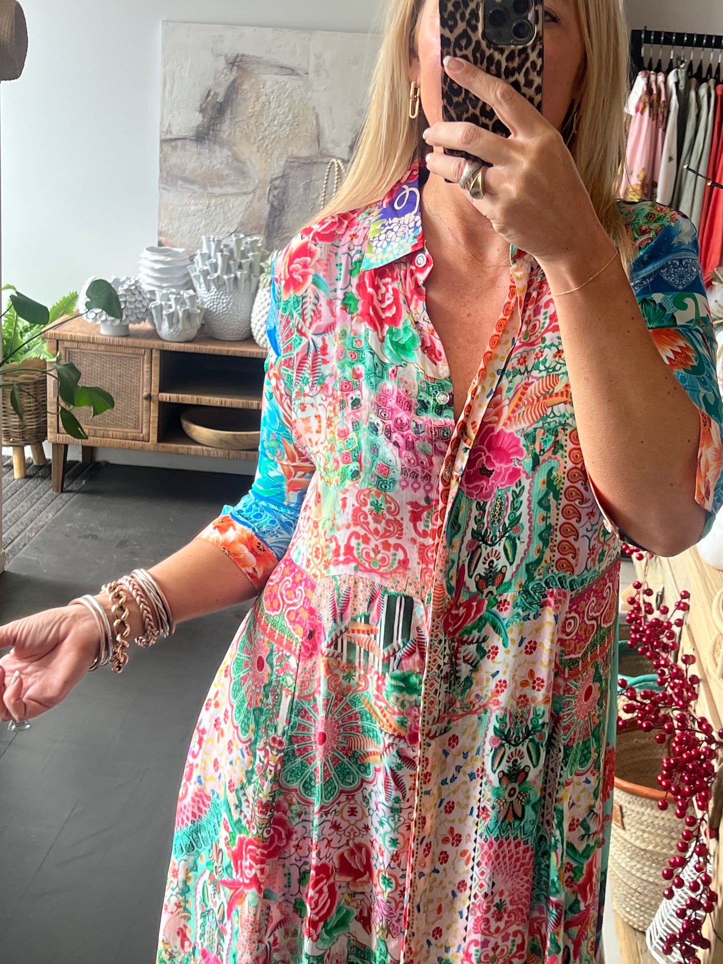 Slinky Floral Resort Shirt Dress