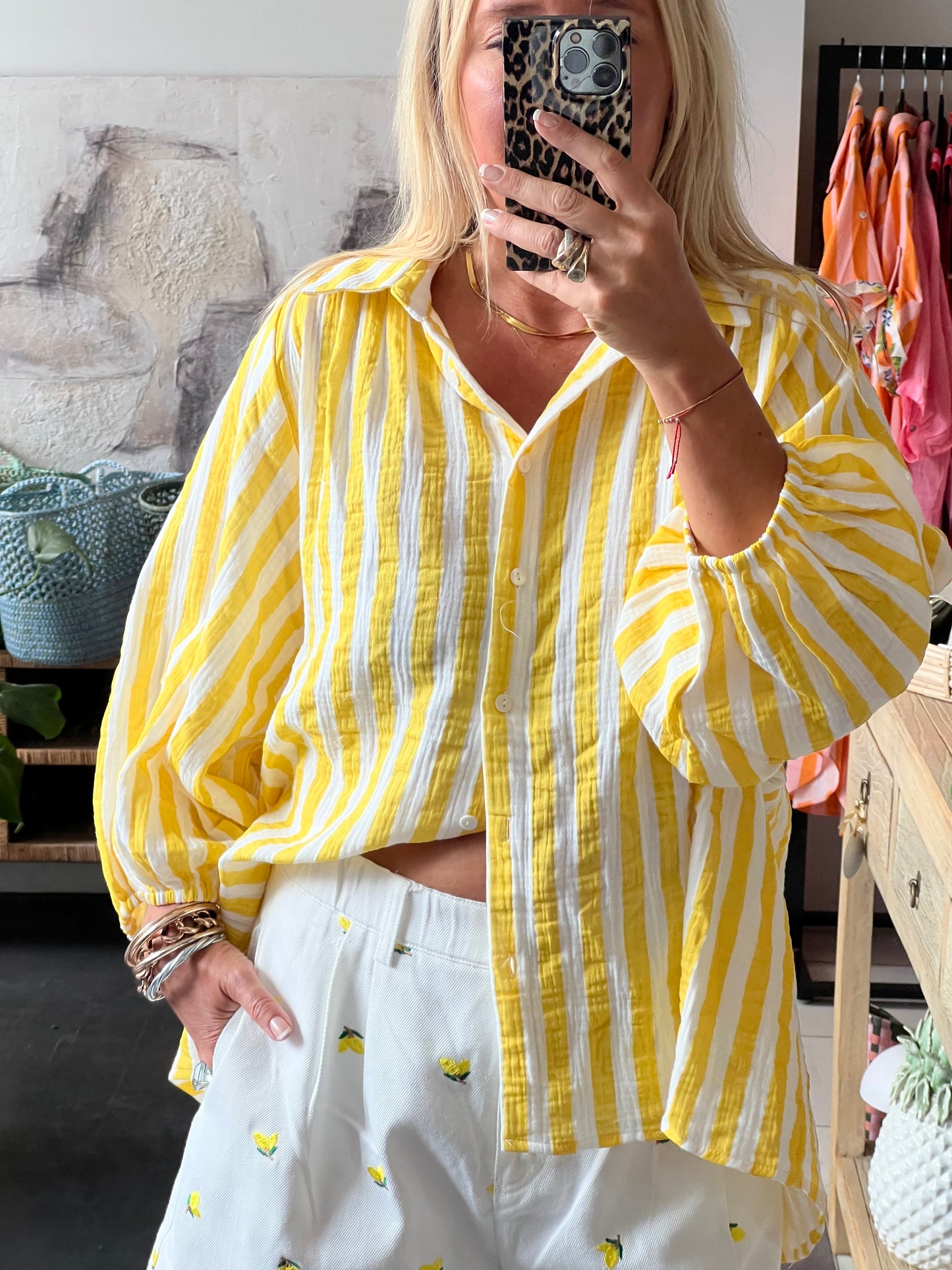 Relaxed Stripe Cotton Shirt  yellow