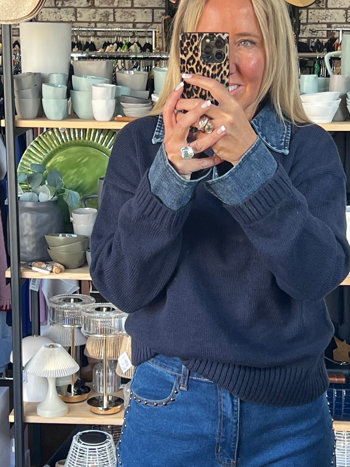 Denim Collar & Cuff Polo Knit