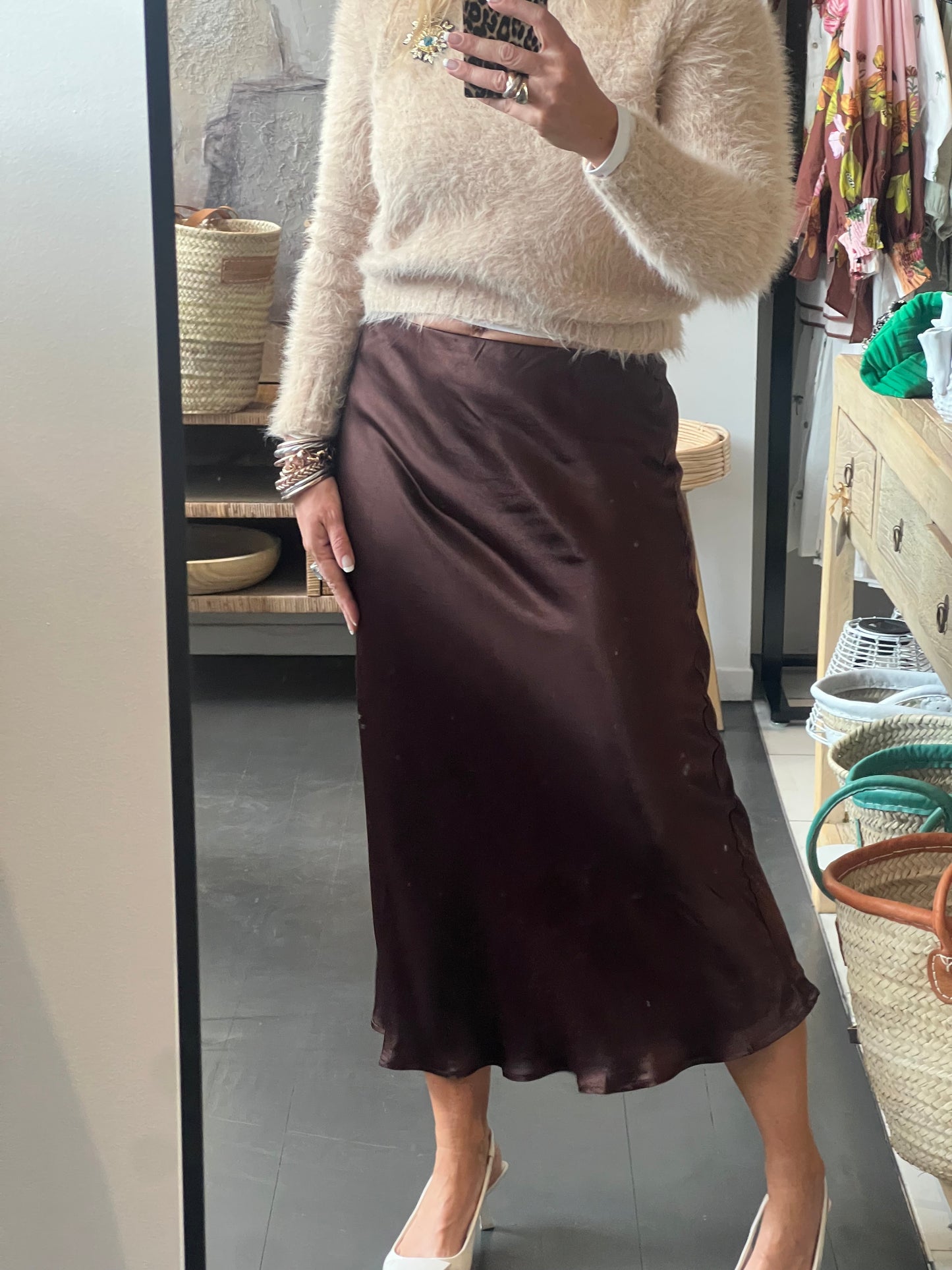 Slinky Midi Skirt - coco chocolate brown