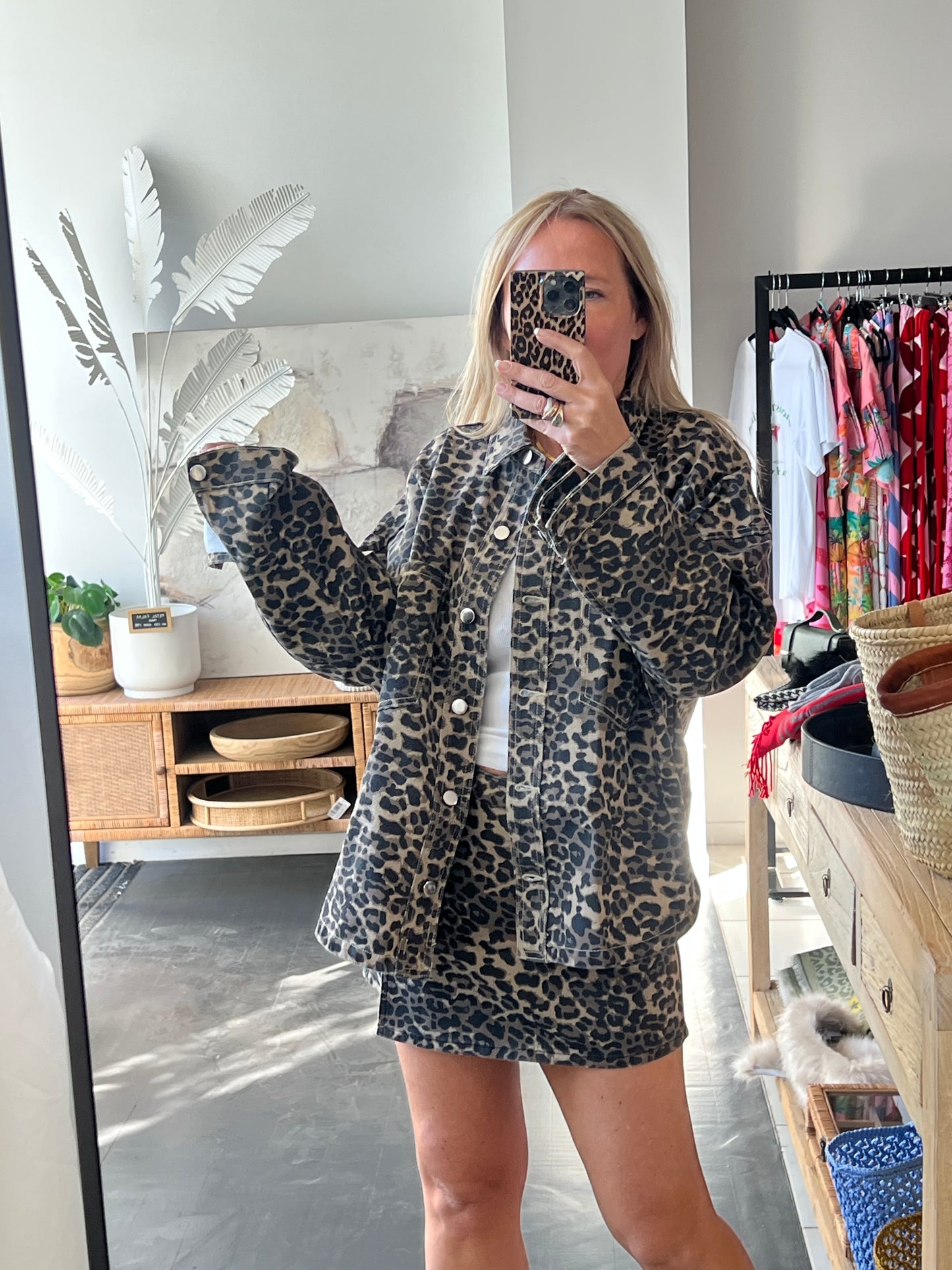 Denim Leopard Shirt Jacket shacket