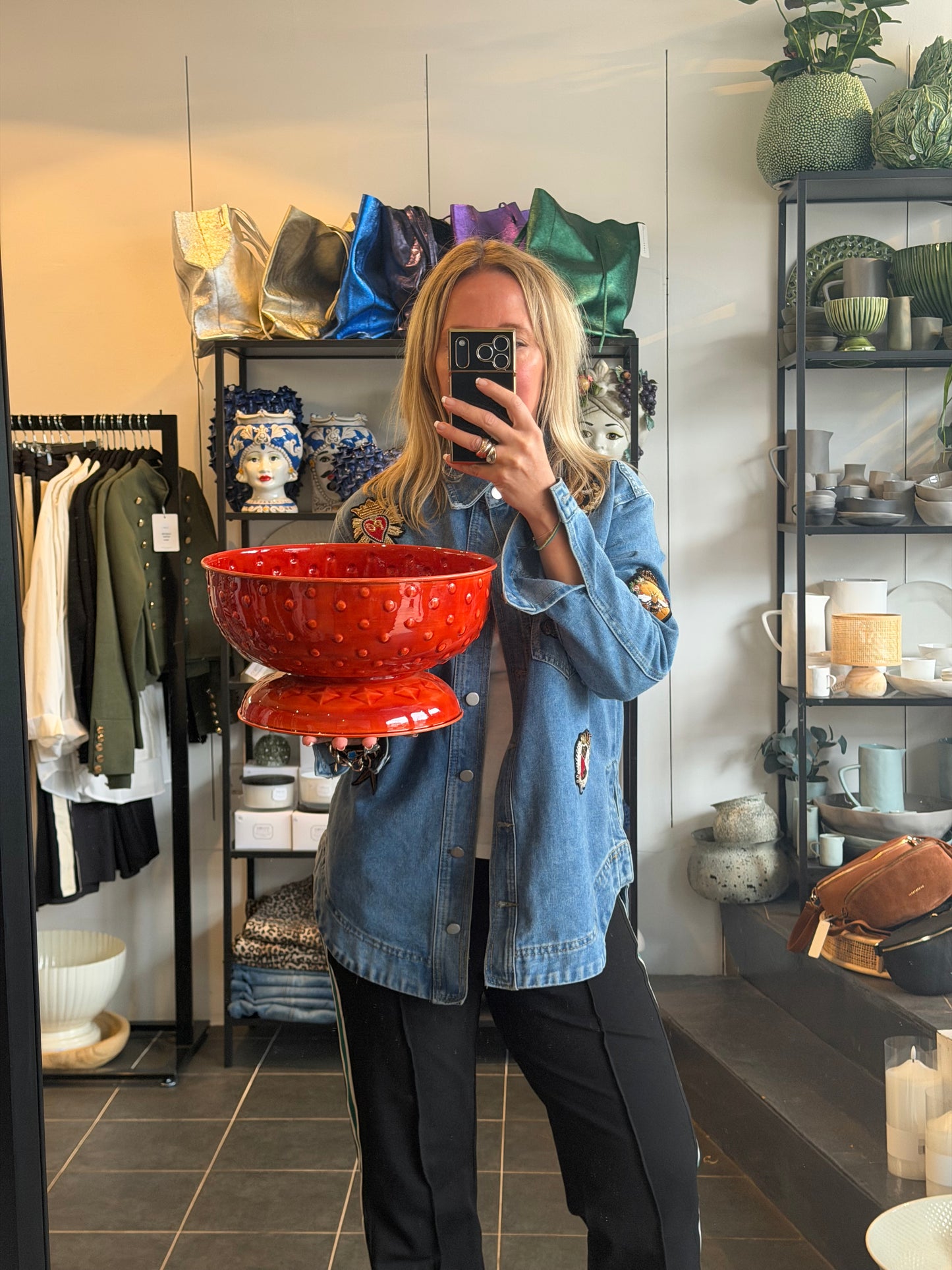 Footed Glazed Tin Fruit Bowl-  tangerine