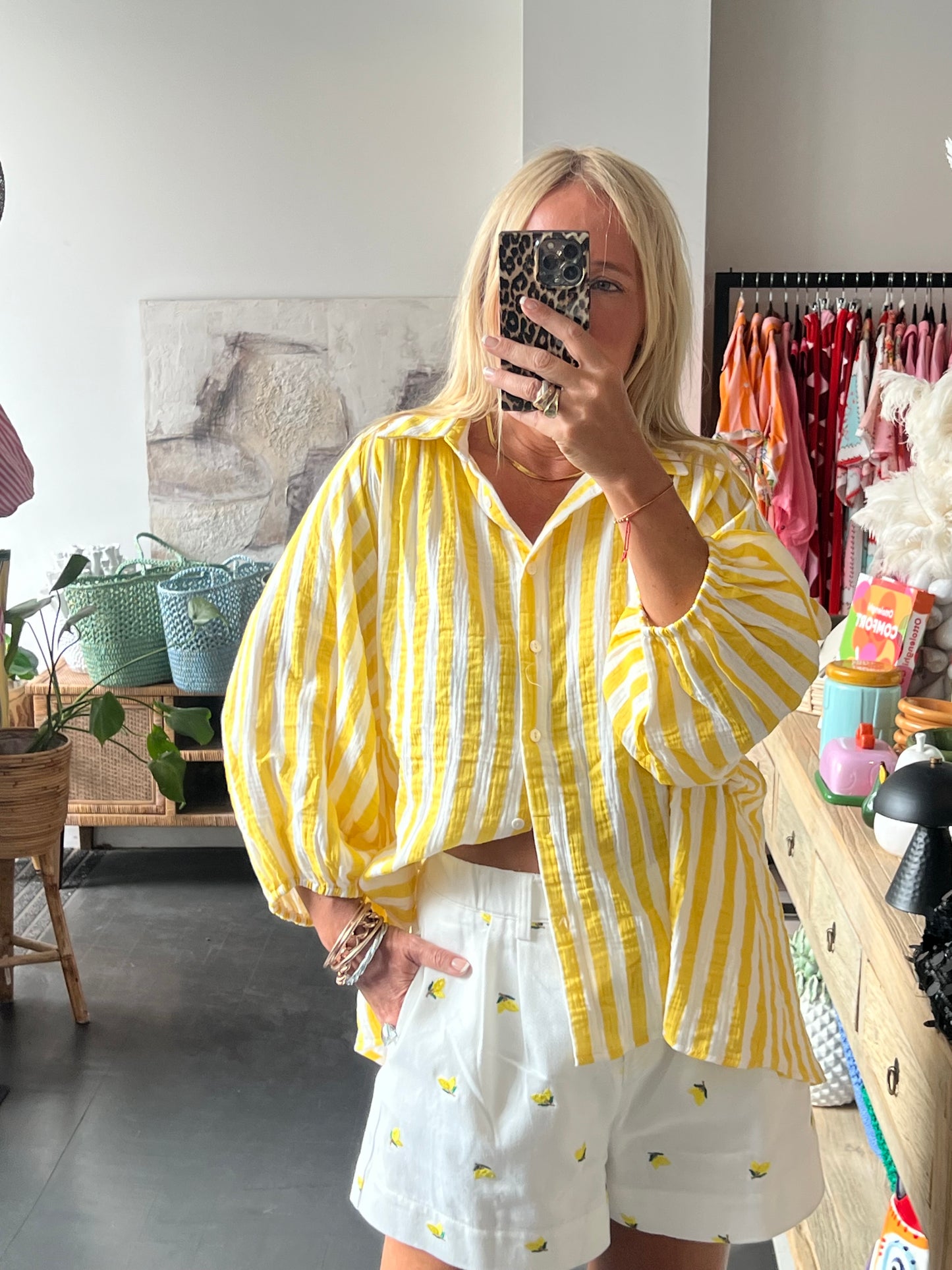 Relaxed Stripe Cotton Shirt  yellow