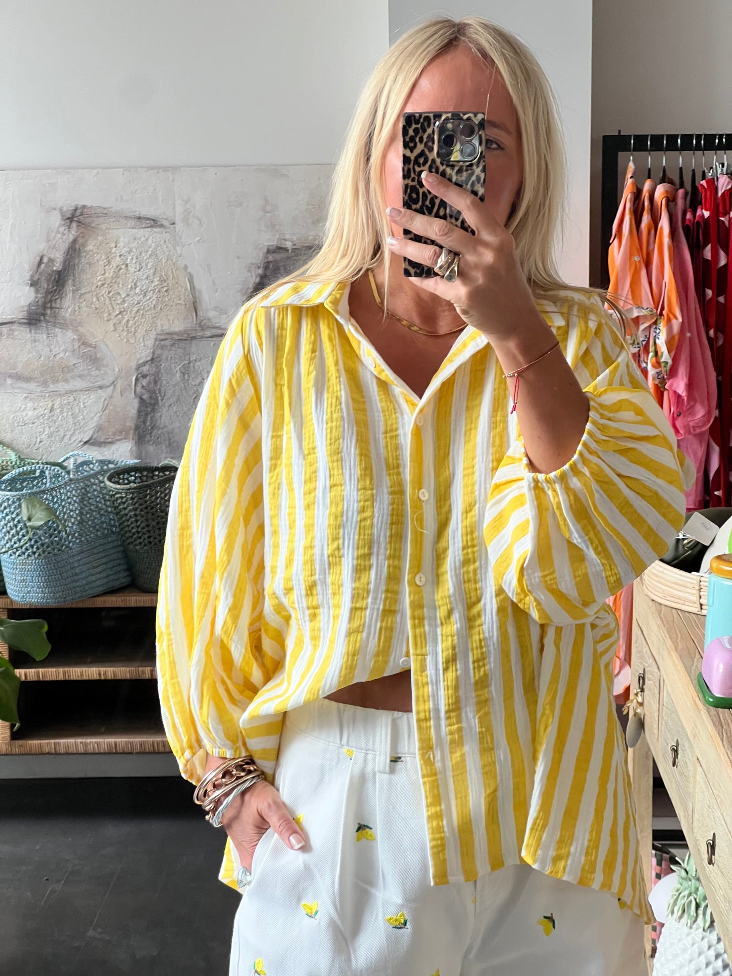 Relaxed Stripe Cotton Shirt  yellow