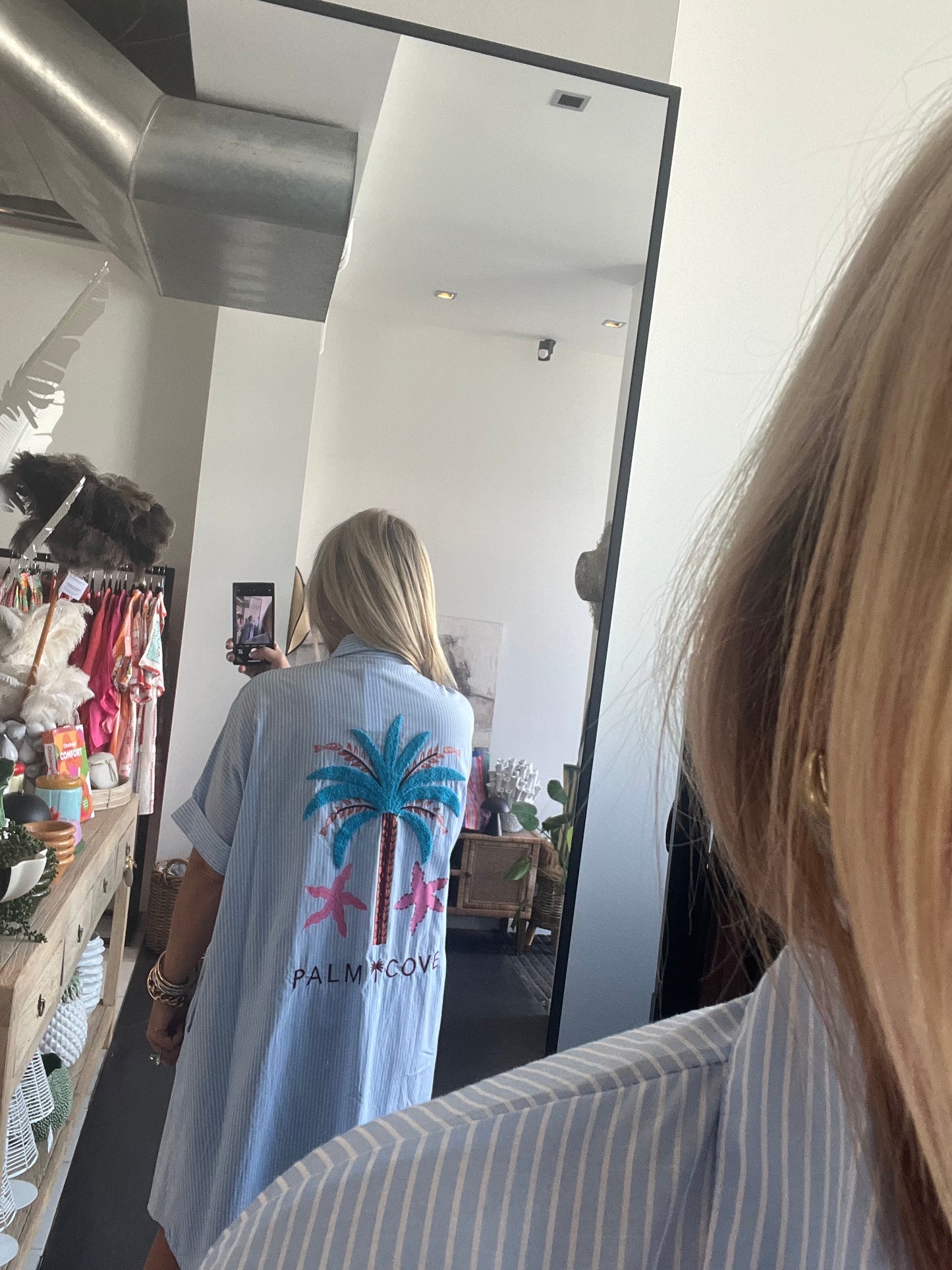 Embroidered Palm Shirt Dress