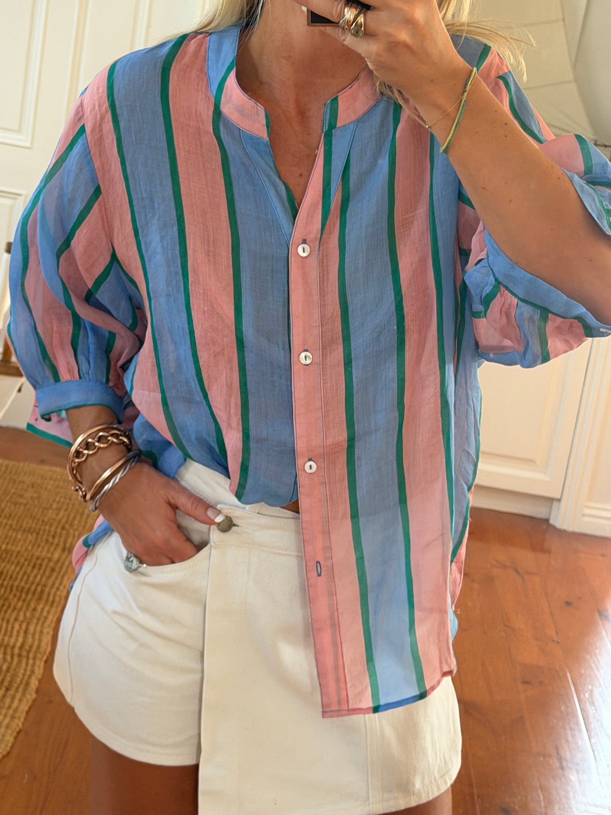 St Tropez Stripe Linen Shirt - blue & pink