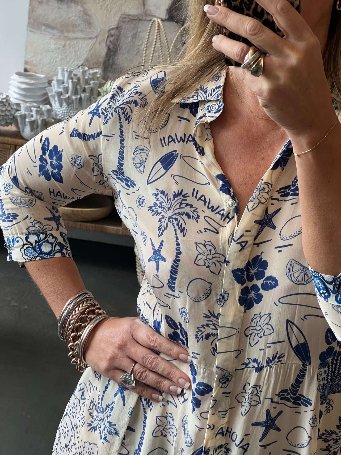 Slinky Resort Shirt Dress -blue