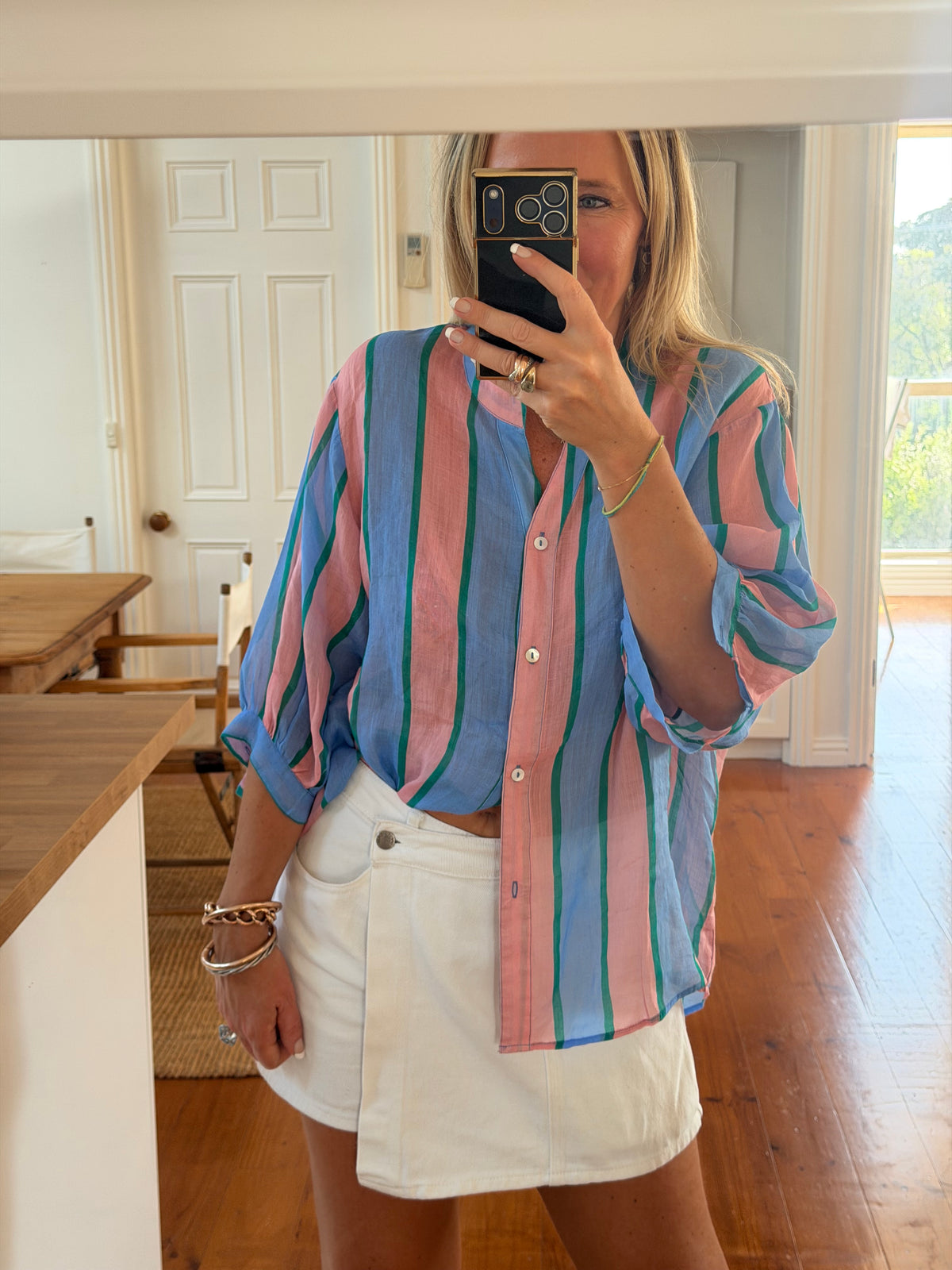 St Tropez Stripe Linen Shirt - blue & pink