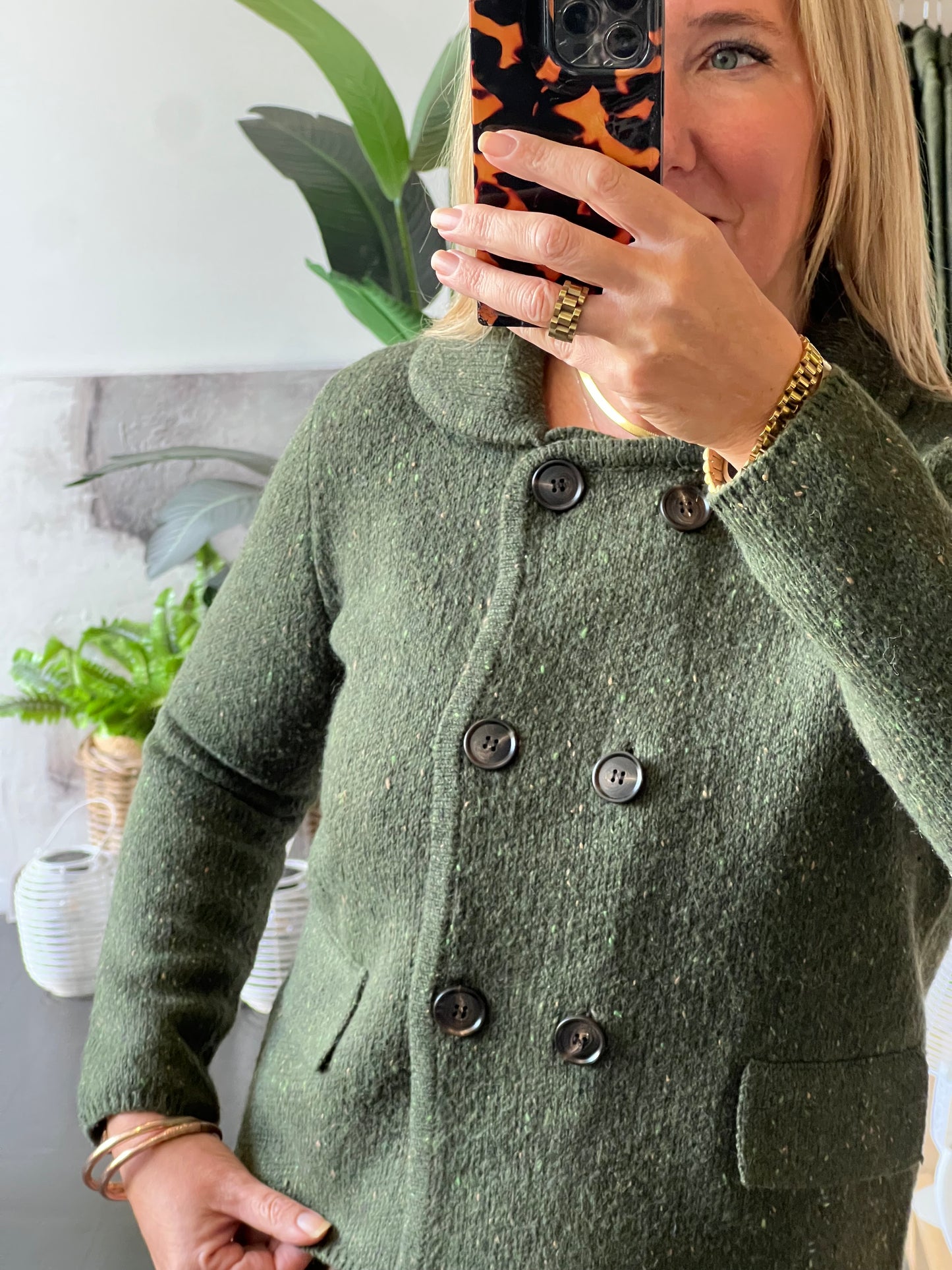 Speckled Knit Winter Cardi Jacket- olive