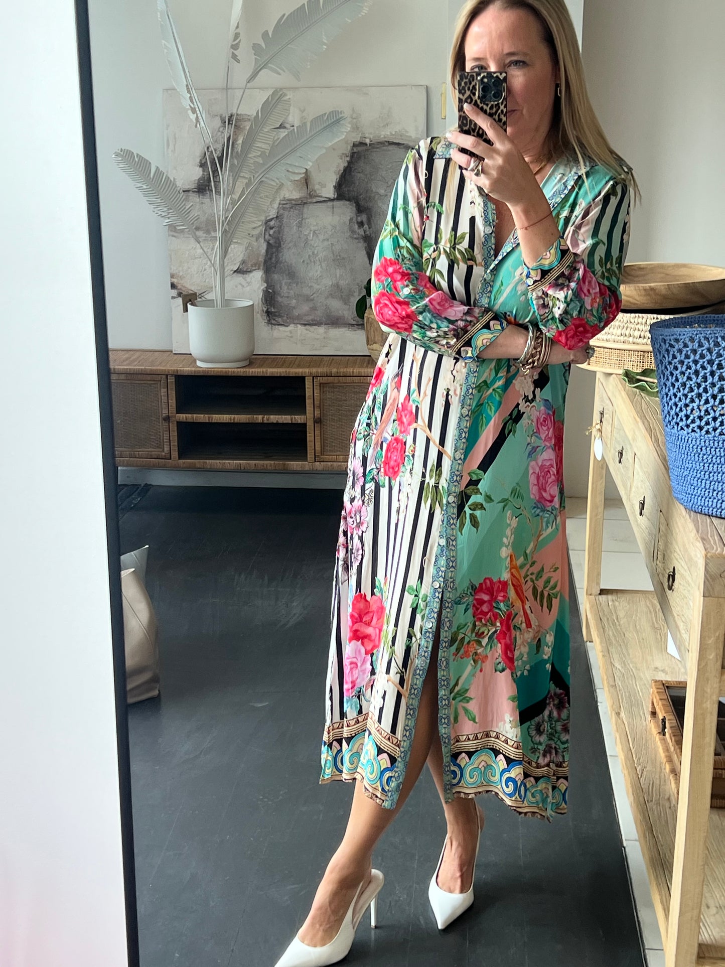 Slinky Resort Shirt Dress - aqua