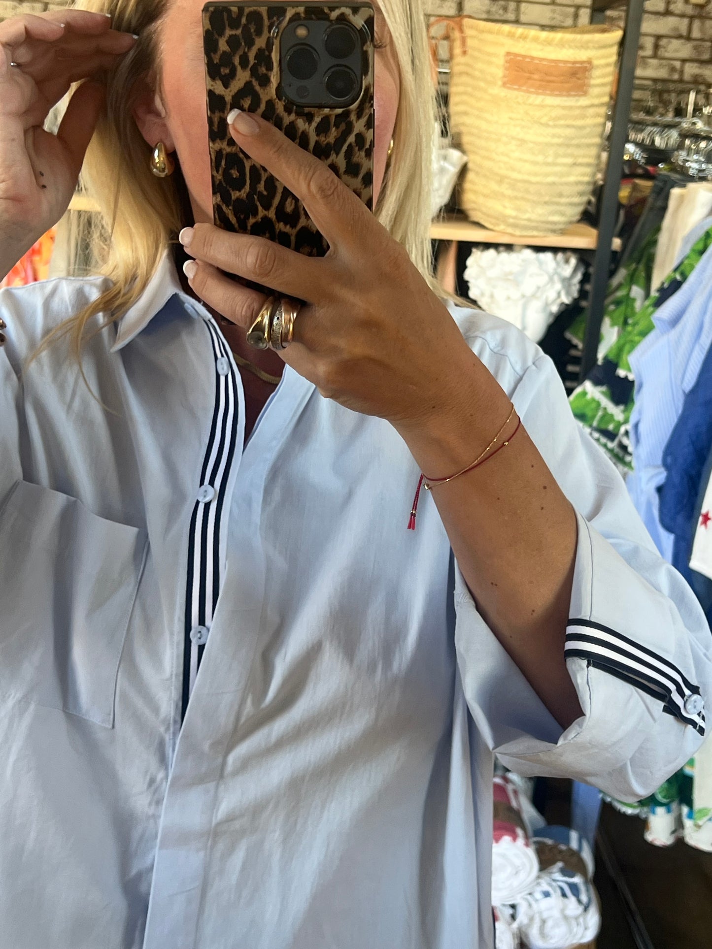 Racer Stripe Cotton Shirt - blue