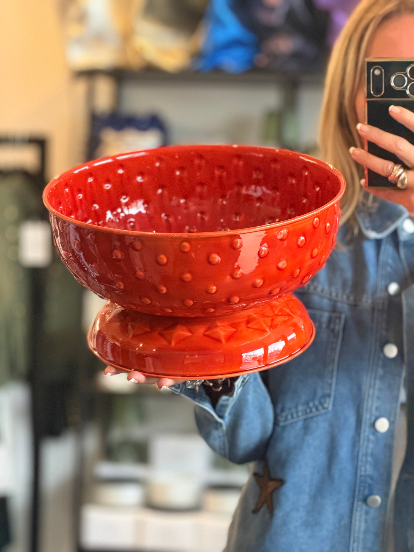 Footed Glazed Tin Fruit Bowl-  tangerine