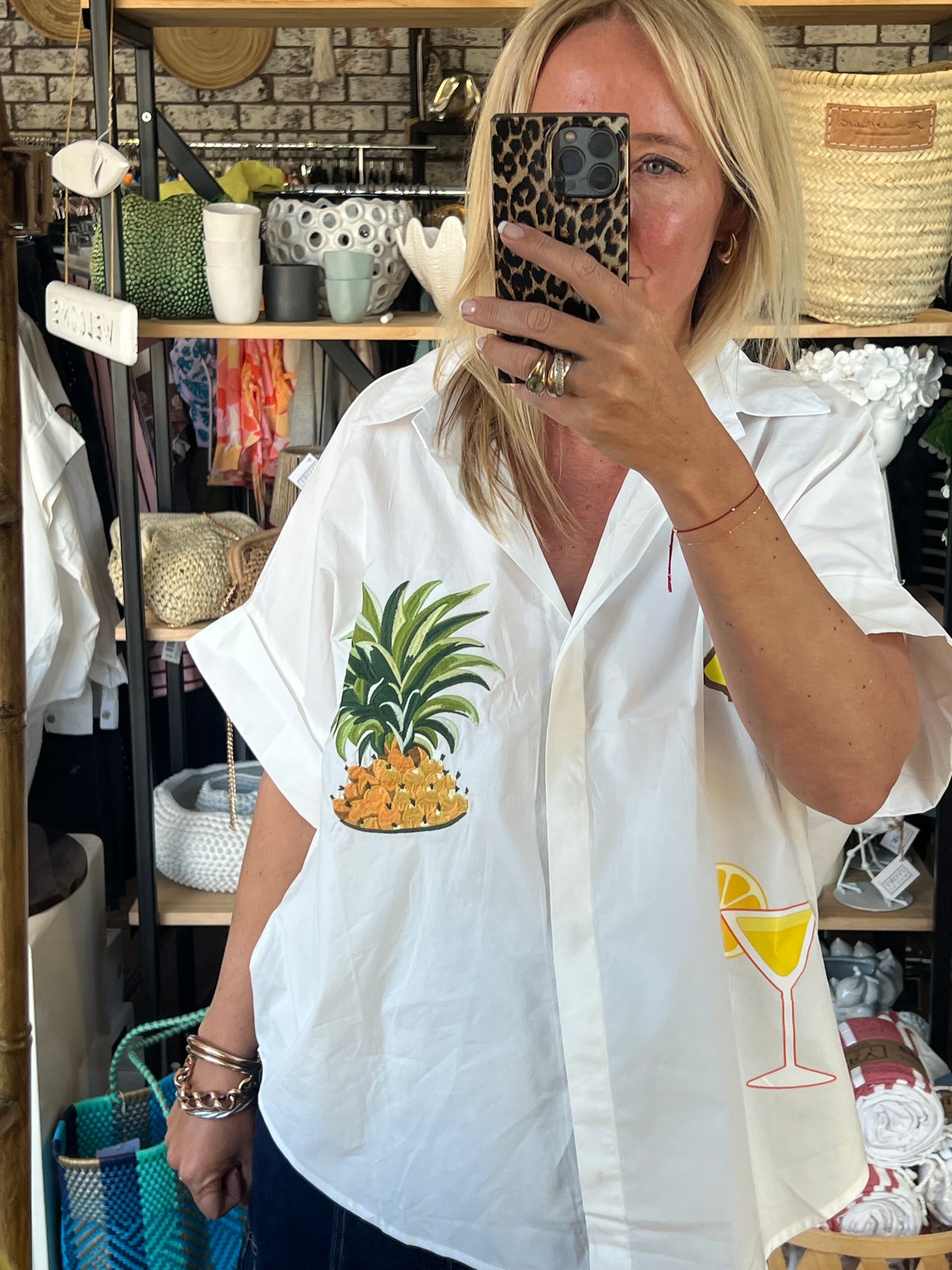 Embroidered Pina Colada Shirt Top