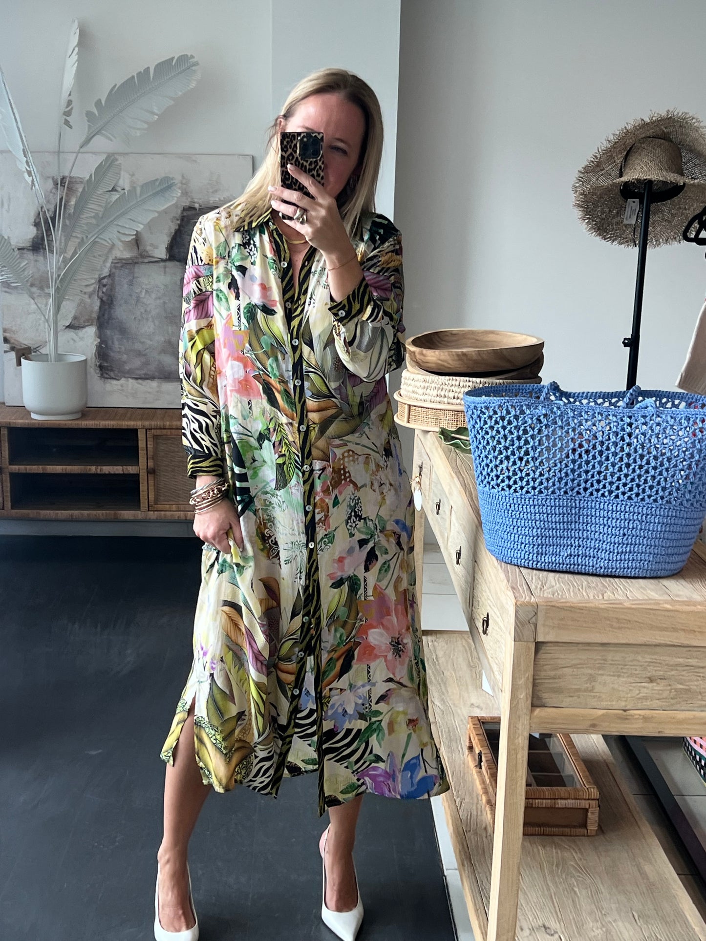 Slinky Resort Shirt Dress - chartreuse