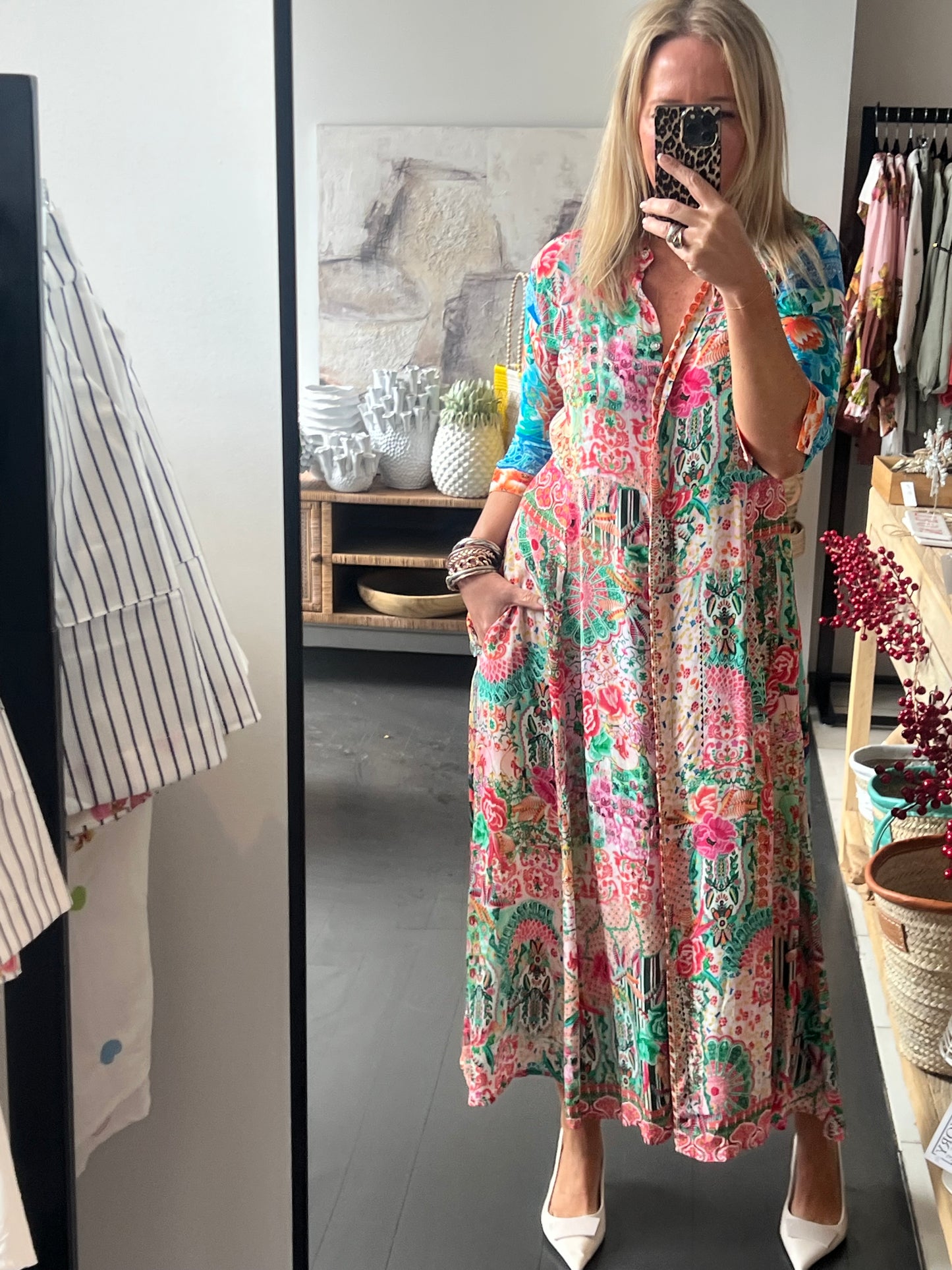 Slinky Floral Resort Shirt Dress