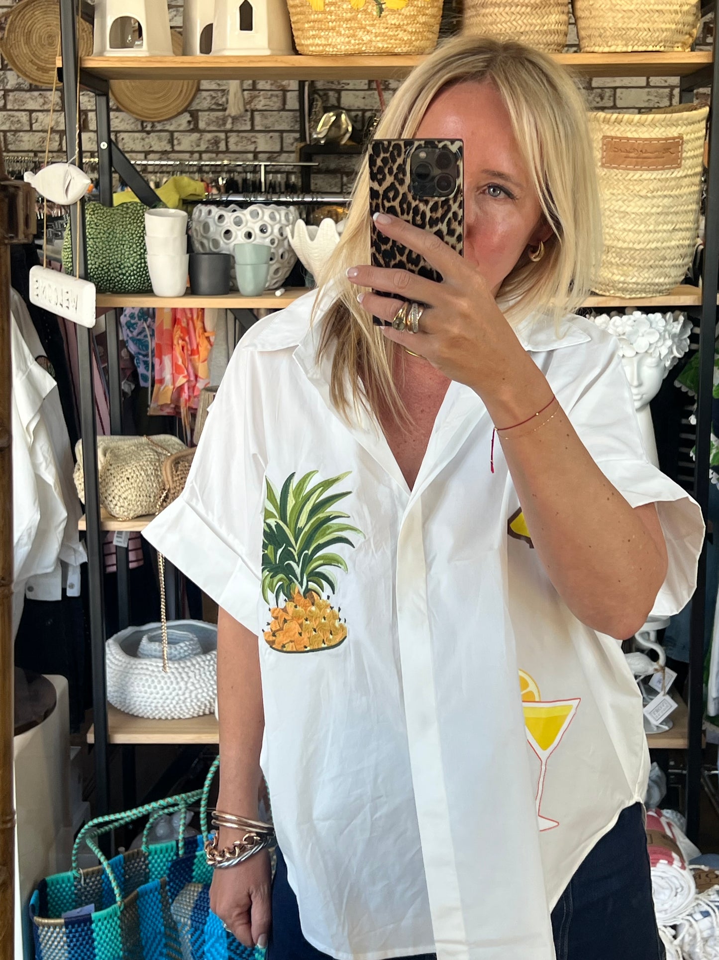 Embroidered Pina Colada Shirt Top