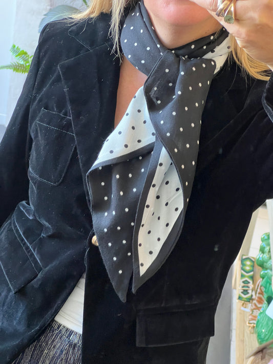 Neck Scarf Velvet & Cashmere- black white polka dot