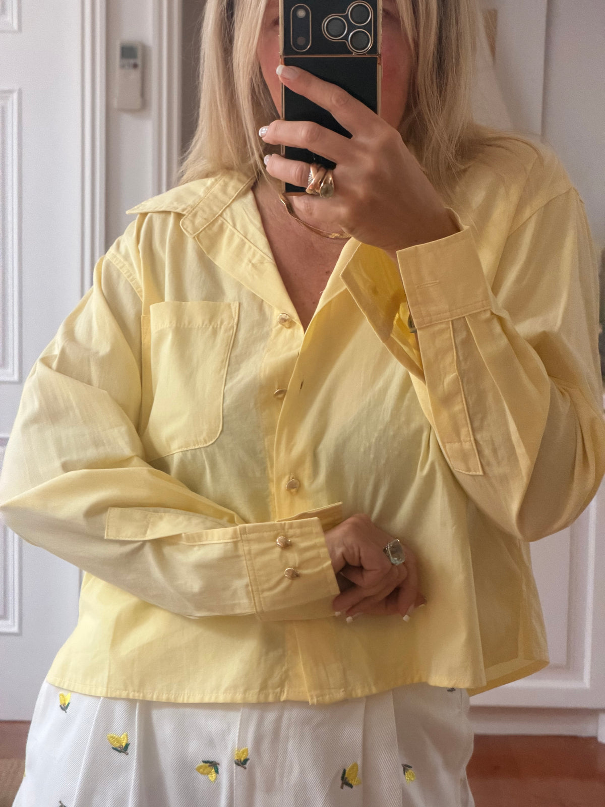 Crop Cotton Shirt Top- butter yellow