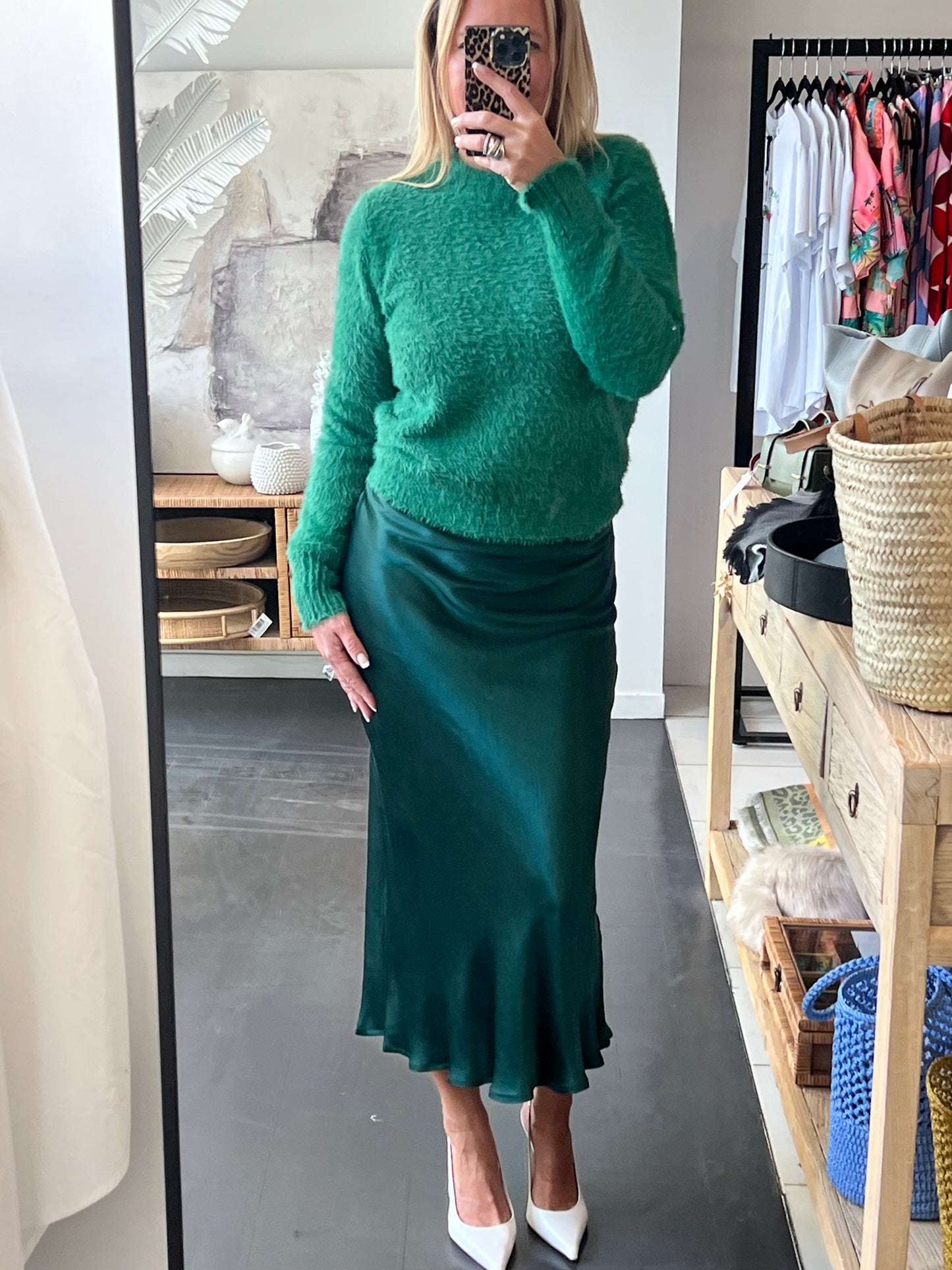 Slinky Midi Skirt - green