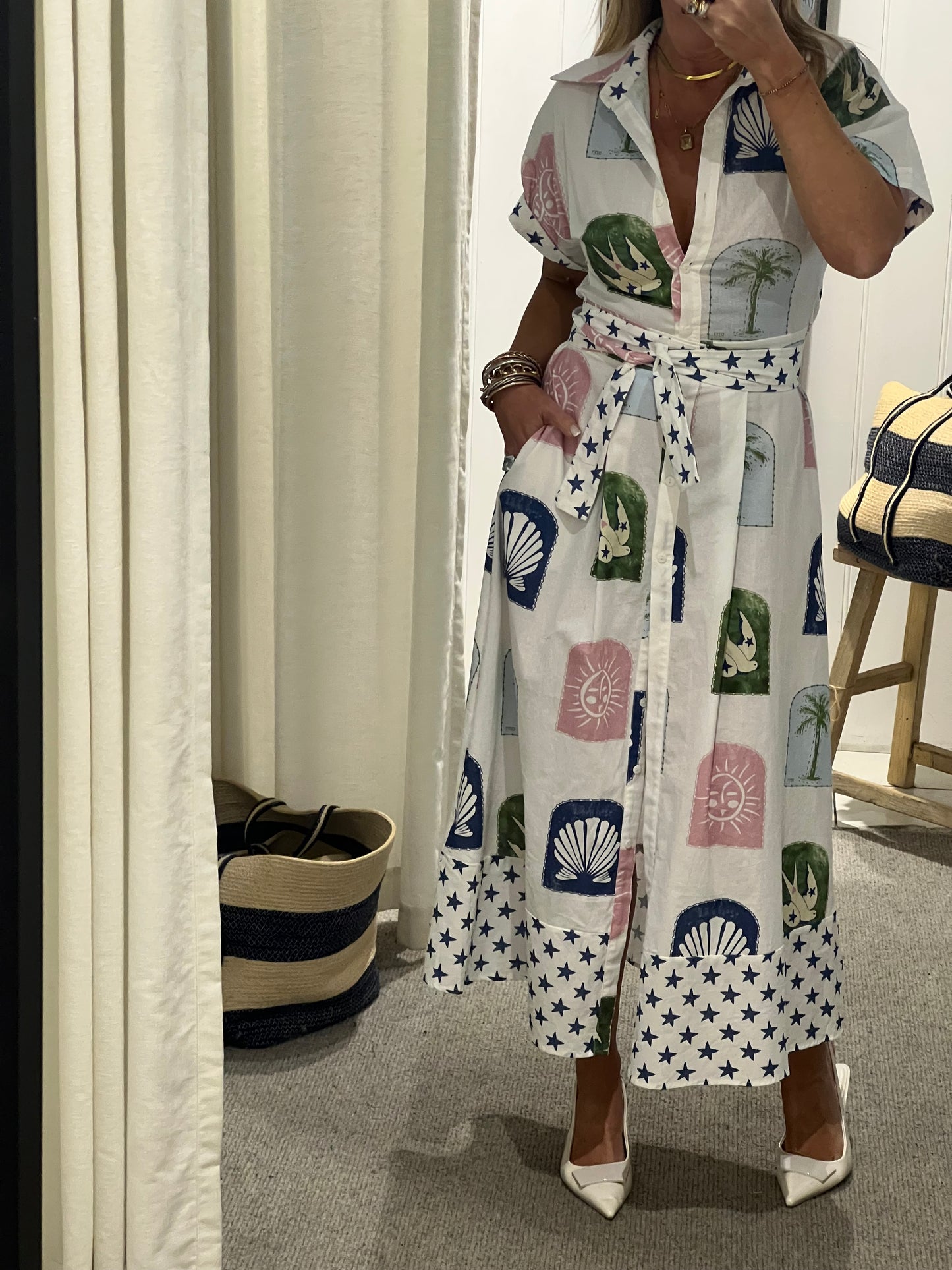 Étoiles Short Sleeve Shirt Maxi Dress