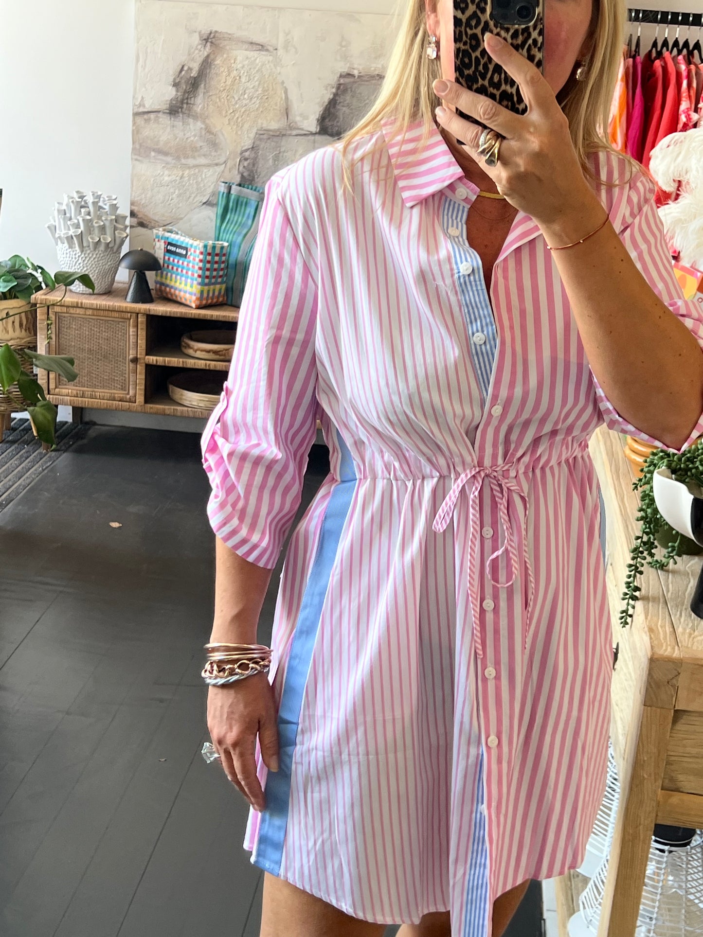 Pink & White Stripe Cotton Shirt Dress
