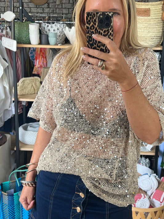 Twinkle Tee - sequin champagne