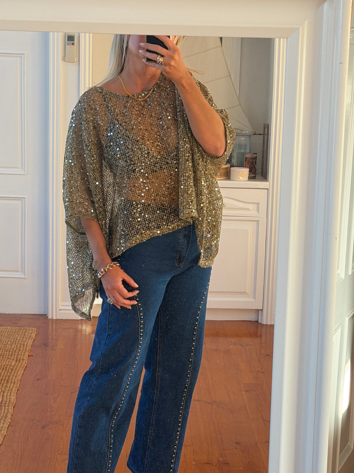 Twinkle Top - sequin khaki