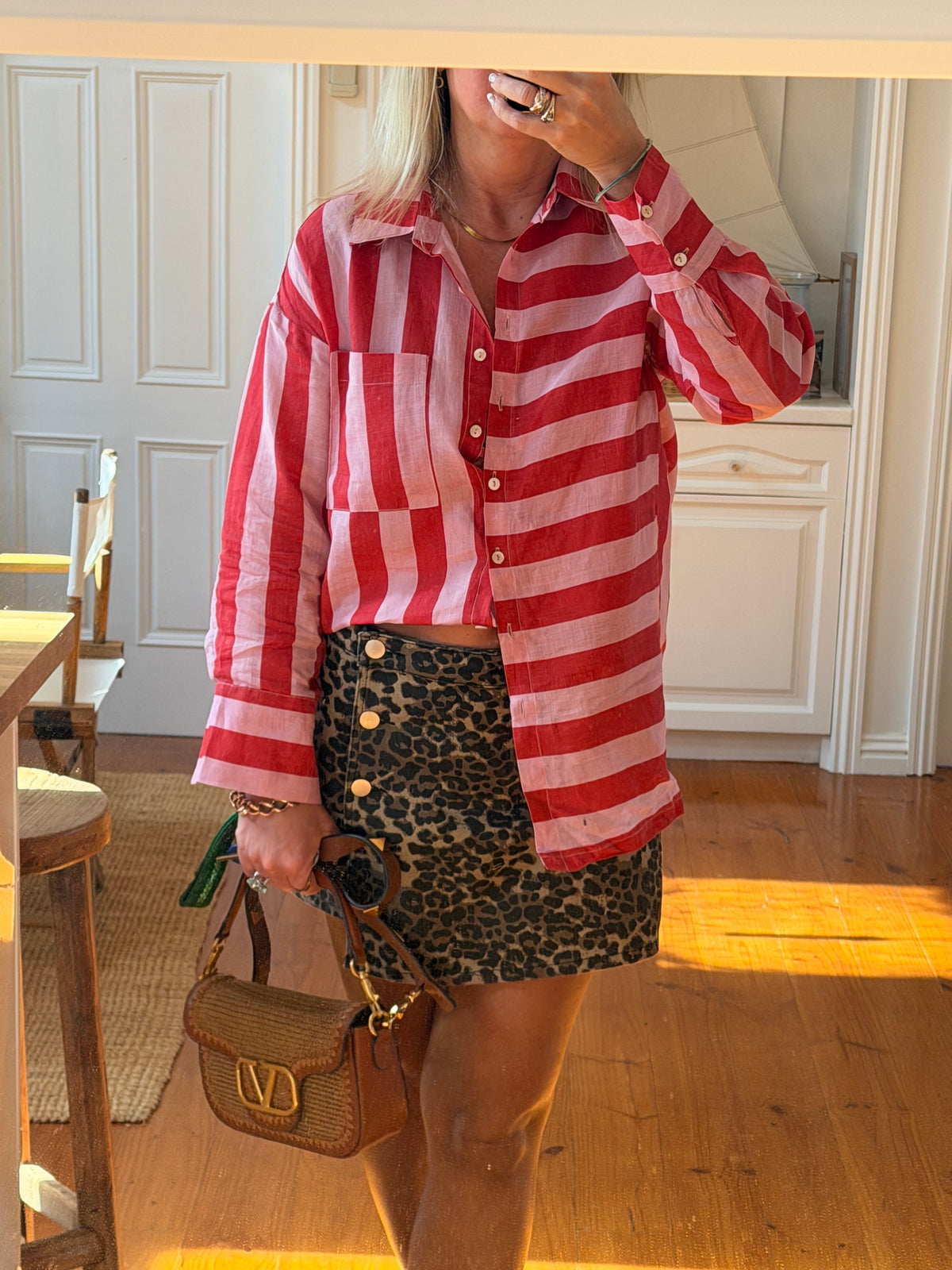 Riviera Stripe LInen Shirt - pink & red