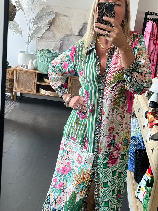 Slinky Resort Shirt Dress -green