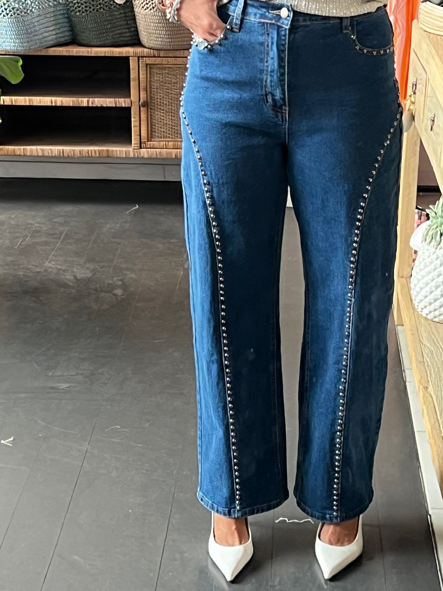 Studded Jeans - denim