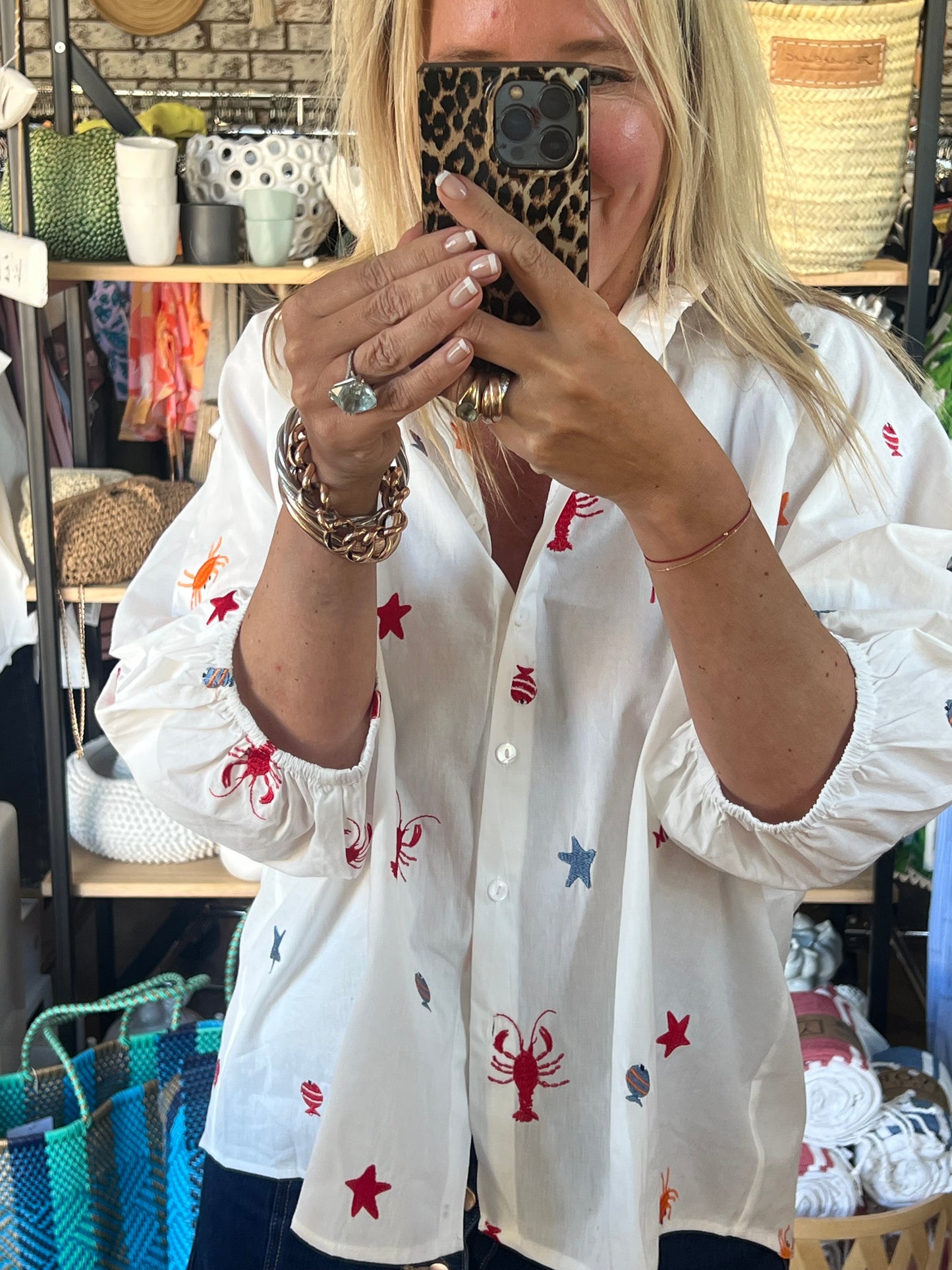 Embroidered Seaside Shirt Top