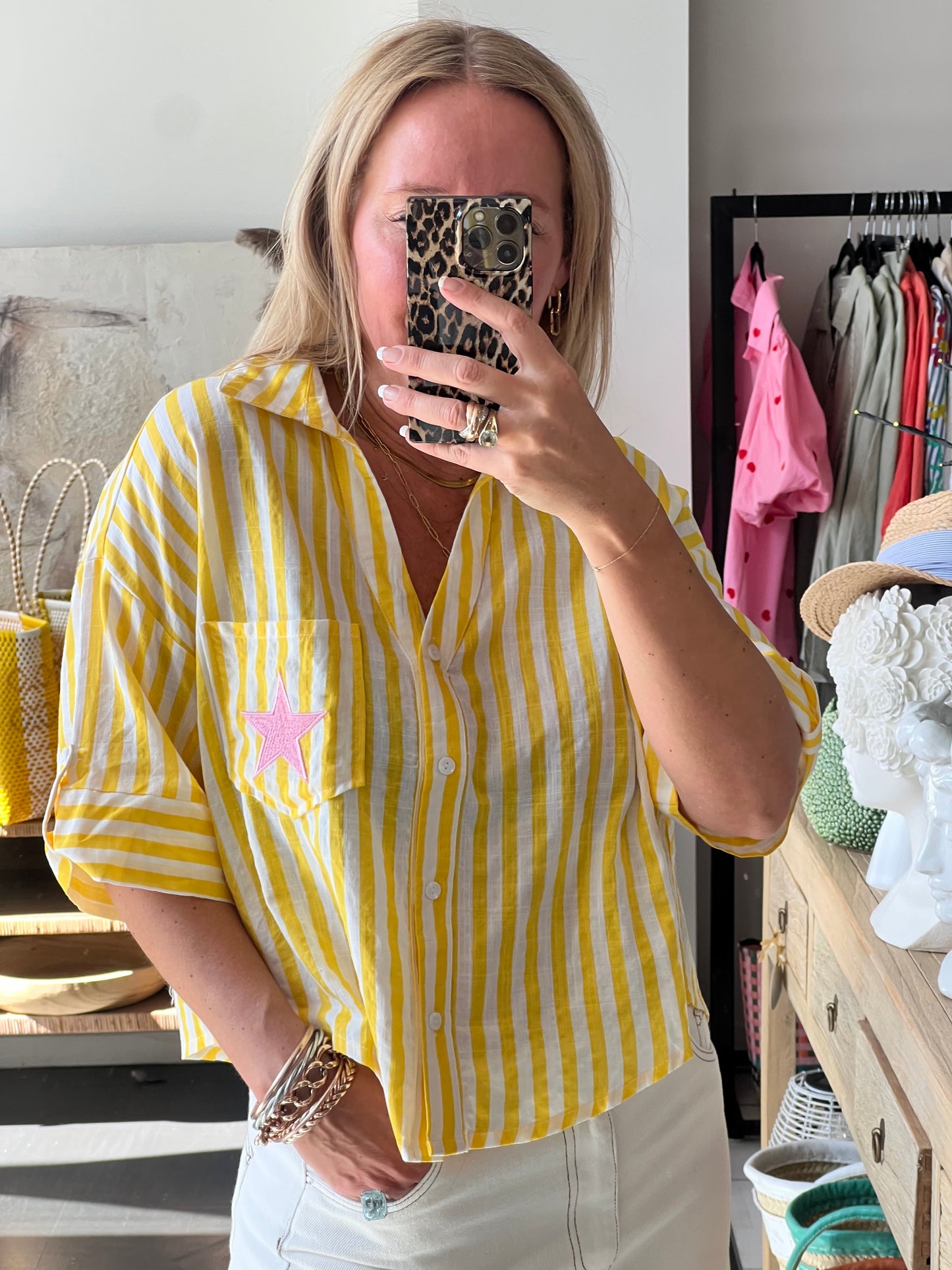 Crop Cotton Shirt Top- yellow
