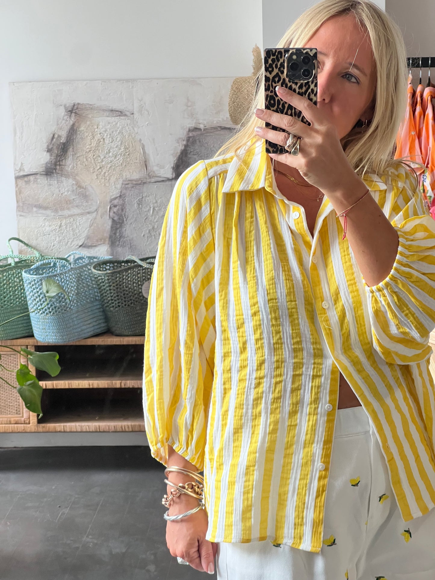 Relaxed Stripe Cotton Shirt  yellow