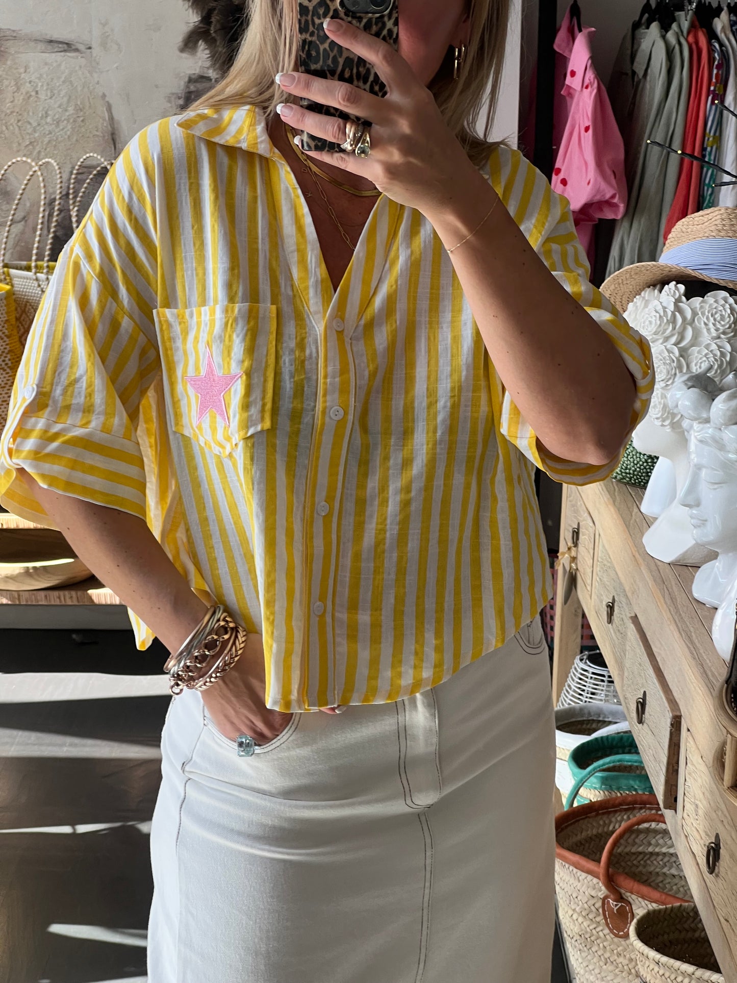 Crop Cotton Shirt Top- yellow