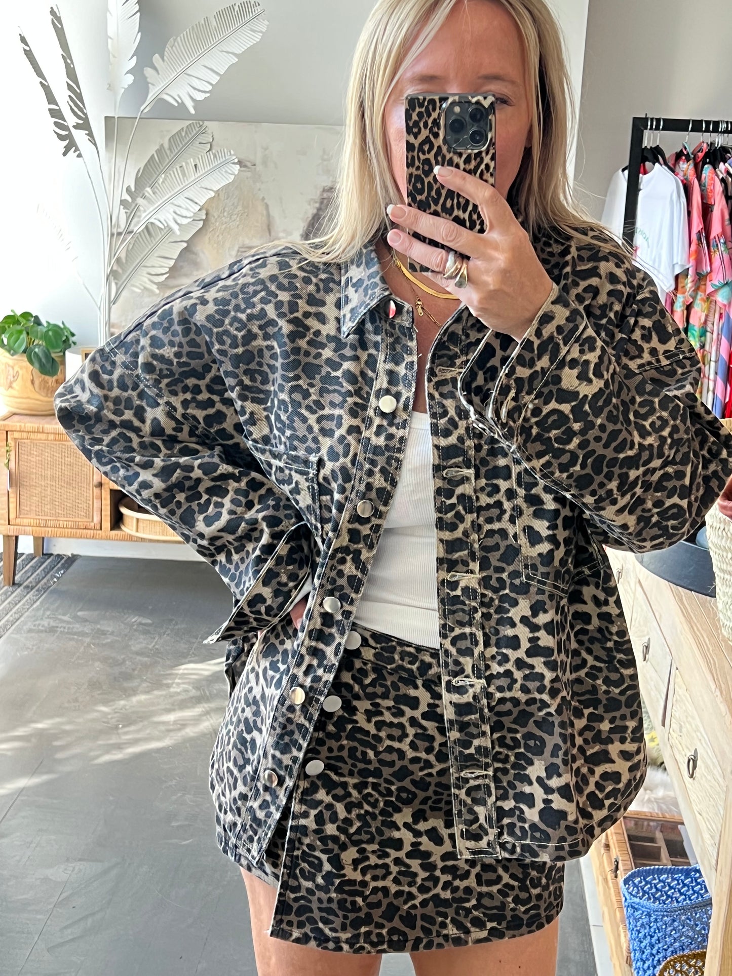 Denim Leopard Shirt Jacket shacket
