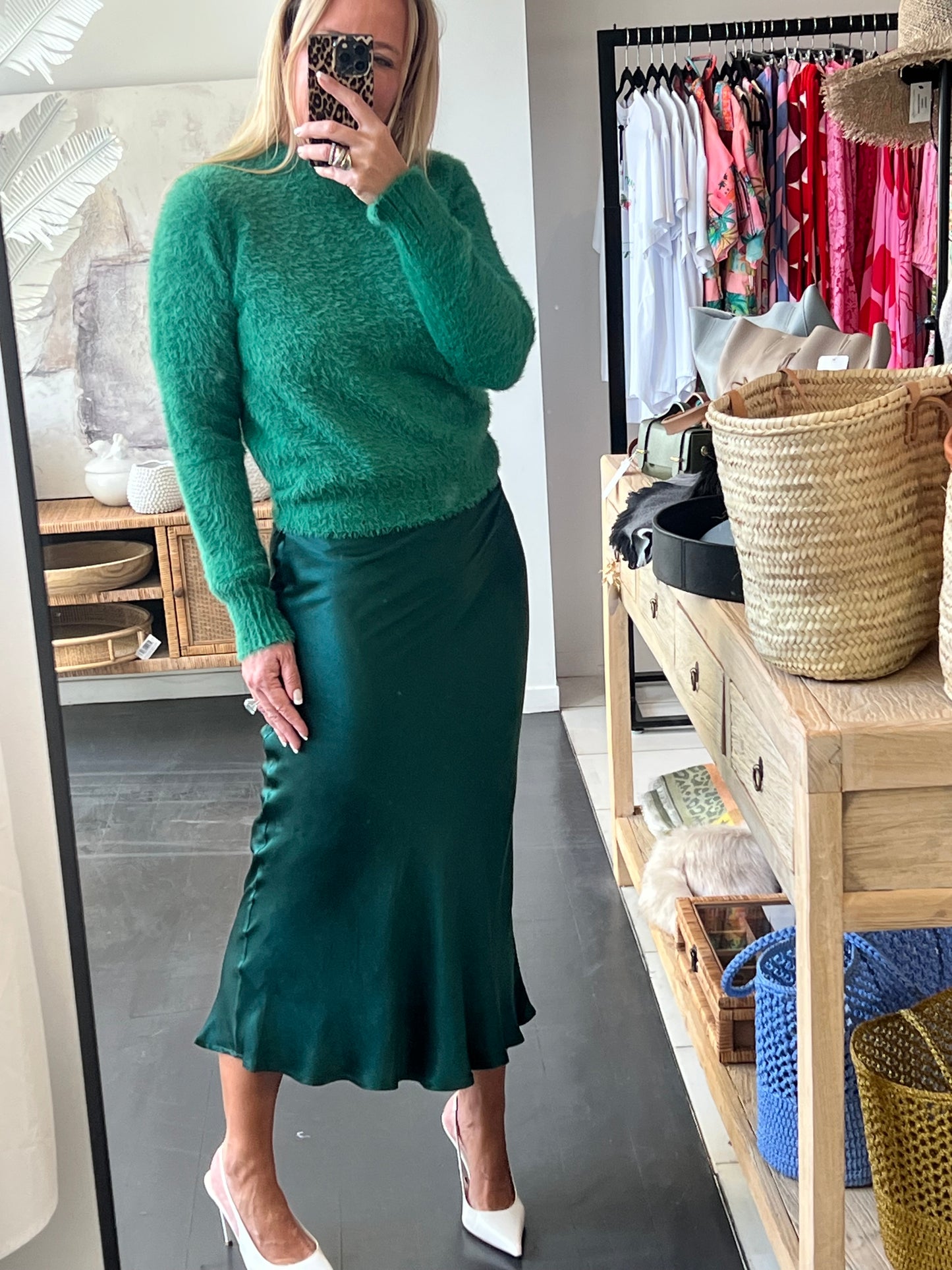 Slinky Midi Skirt - green