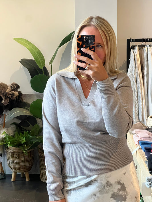 Milano Polo Knit Top - GREY