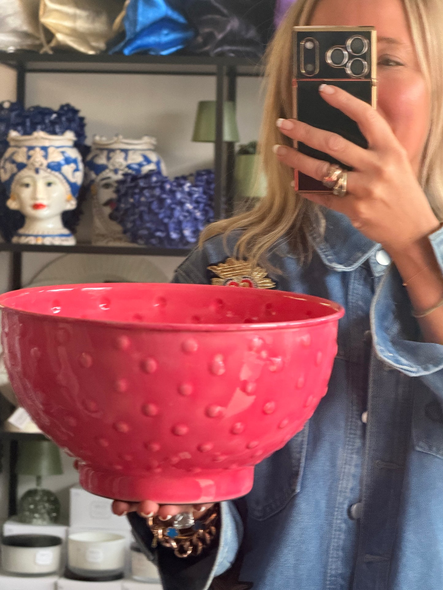Footed Glazed Tin Bowl- pink