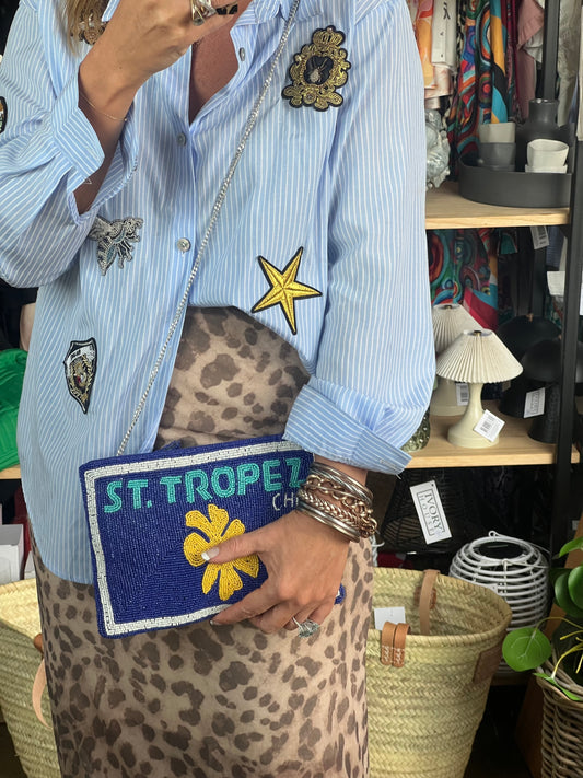Beaded St.Tropez Clutch Bag with chain
