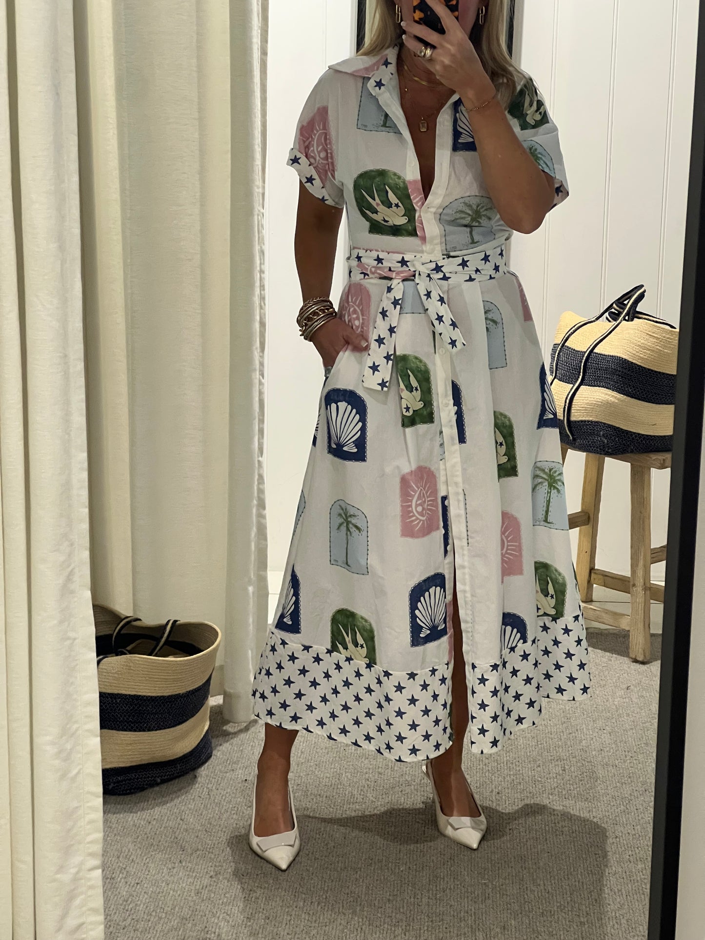 Étoiles Short Sleeve Shirt Maxi Dress