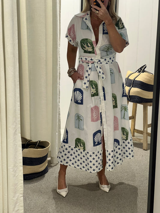 Étoiles Short Sleeve Shirt Maxi Dress