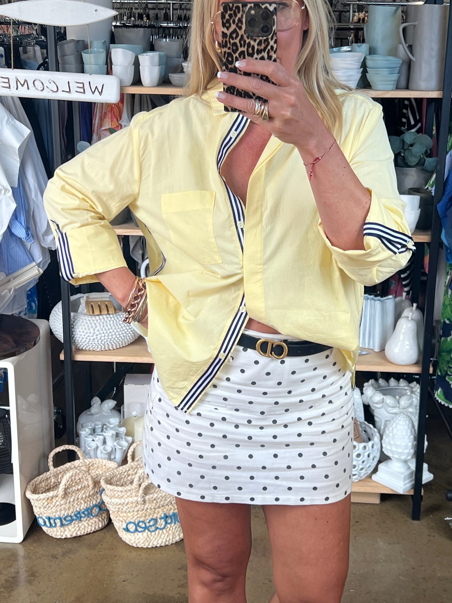 Racer Stripe Cotton Shirt - butter yellow