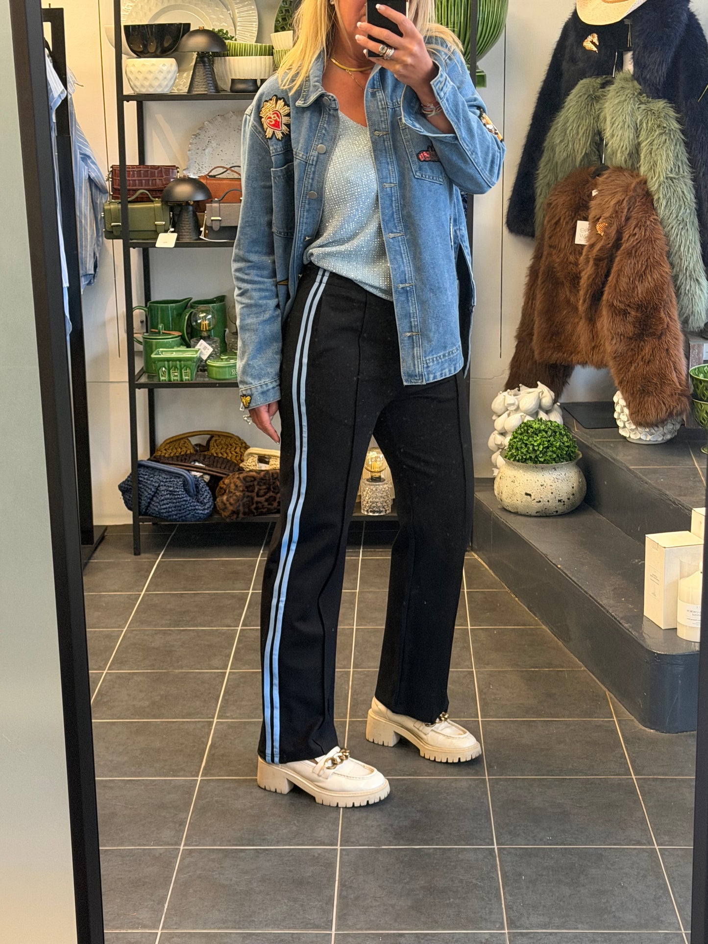 Pinstripe Ponti Pintuck Pants- blue stripe