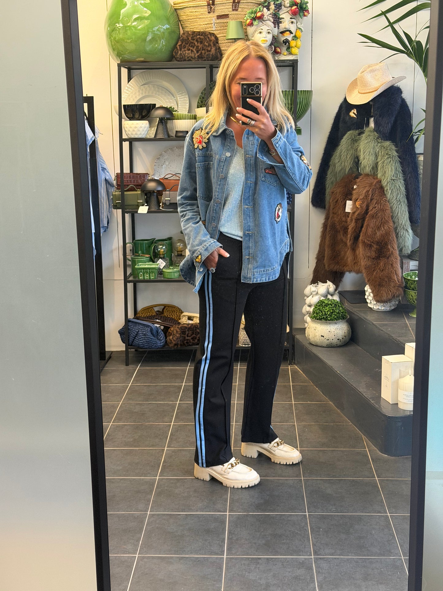 Pinstripe Ponti Pintuck Pants- blue stripe