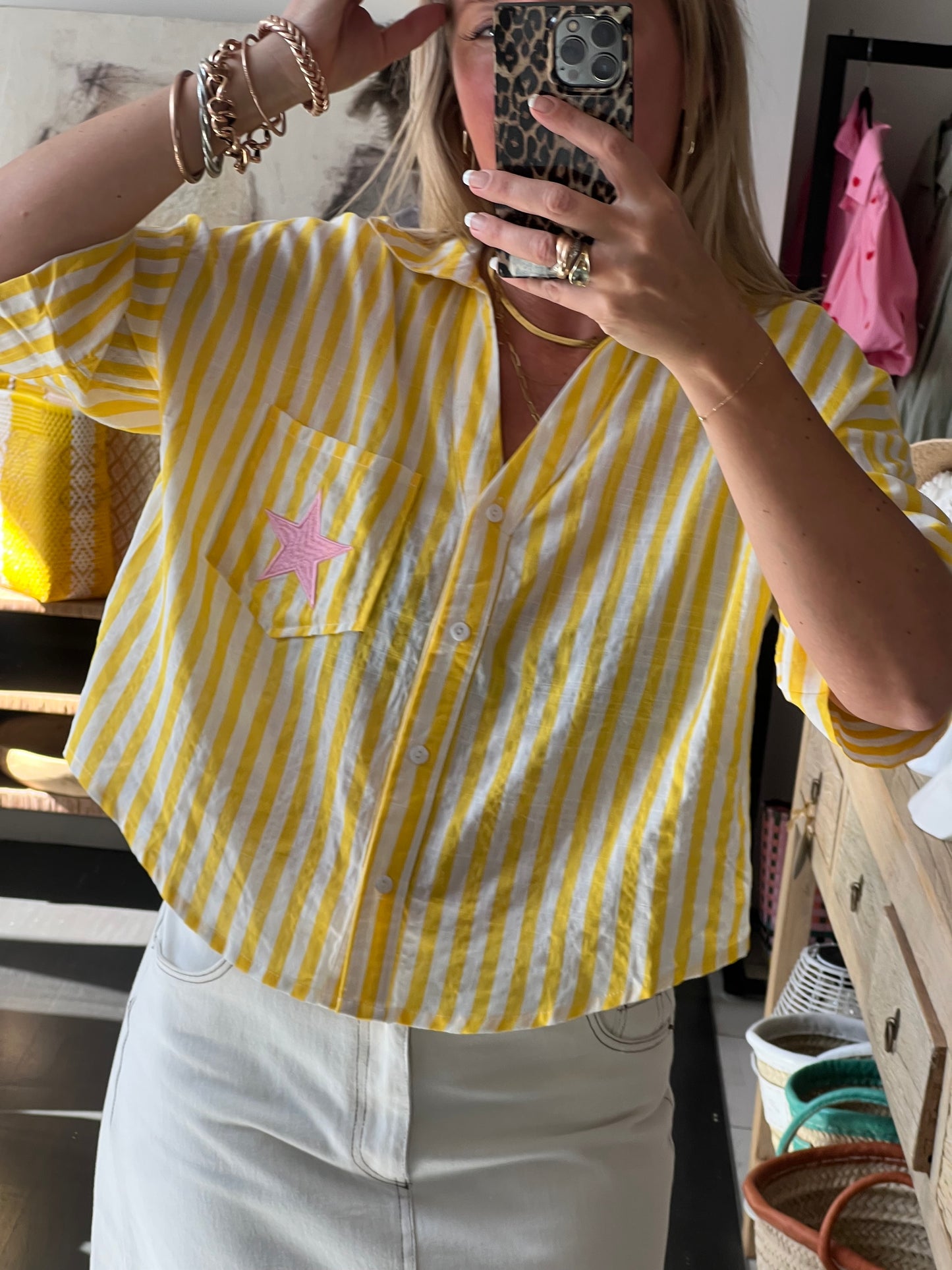 Crop Cotton Shirt Top- yellow
