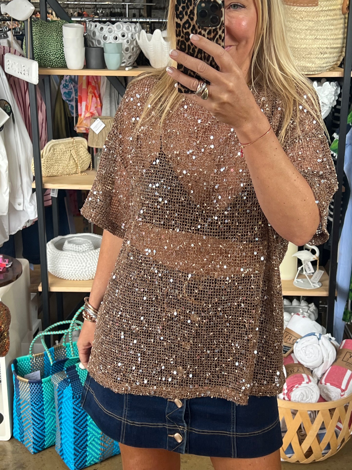 Twinkle Tee - sequin bronze