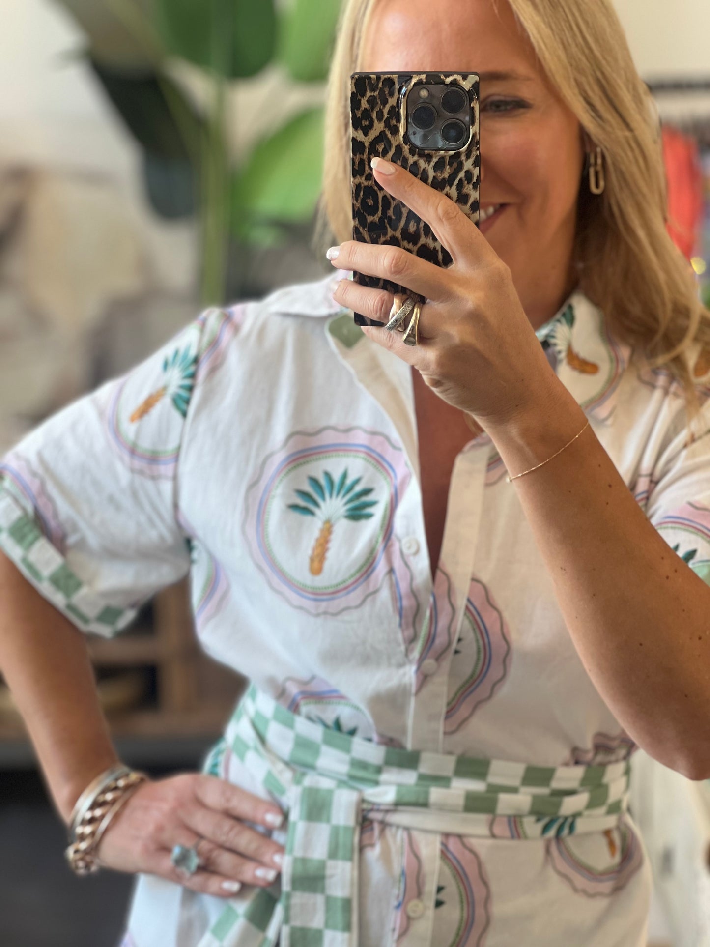 Shift Shirt Dress- Palm print